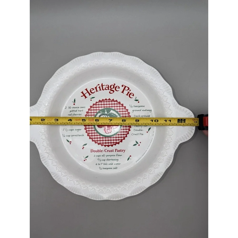 Vintage 1980s Hallmark Heritage Pie Plate Cherry Recipe Ceramic Deep Dish Baker